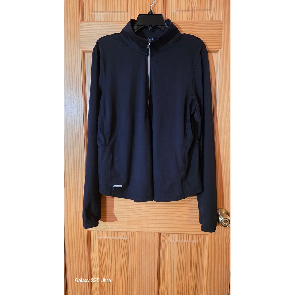 Jockey Womens Black Quarter Zip Long Sleeve Activewear Top Thumbholes XL